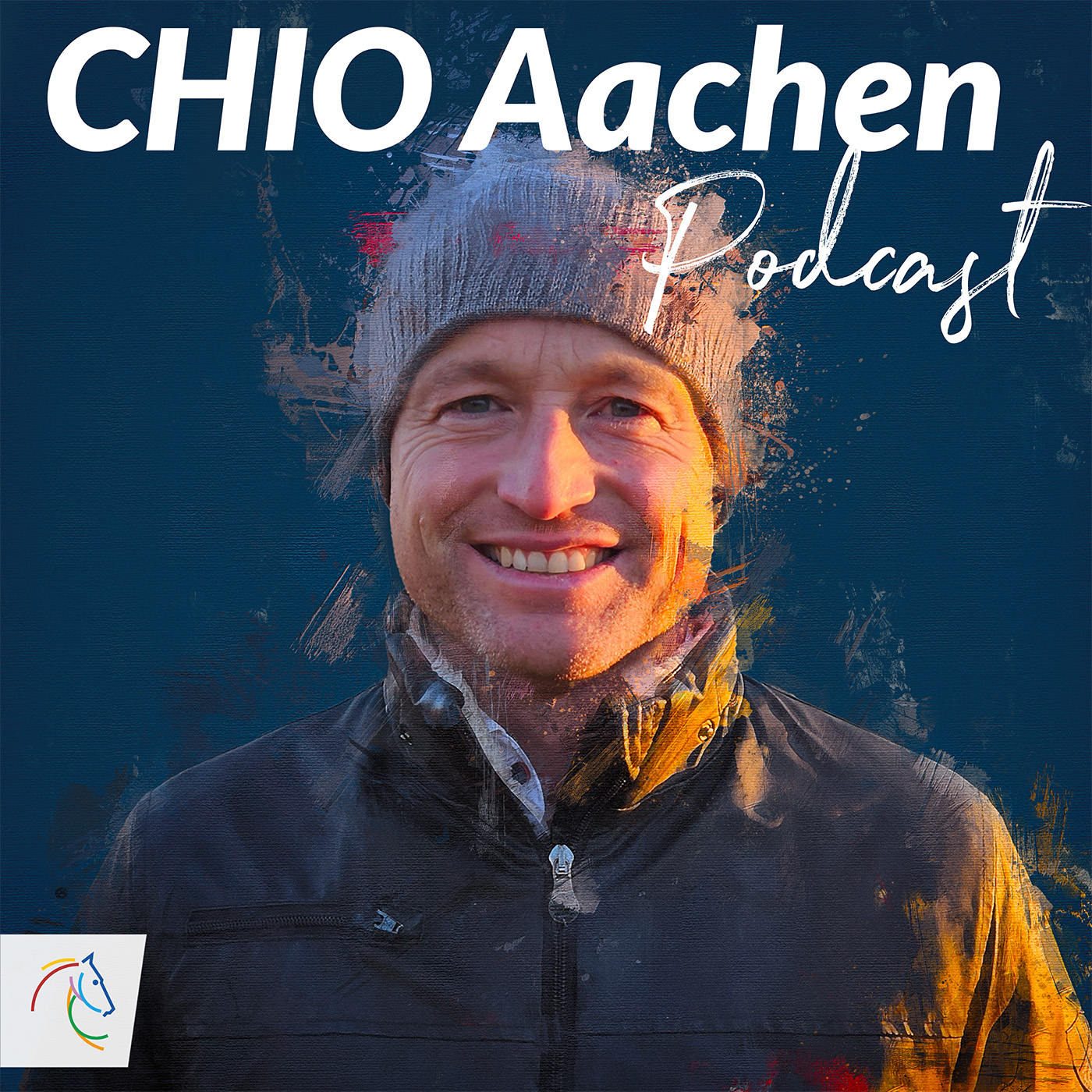 CHIO Aachen Podcast Cover von Michael Jung in einem malerischen Stil